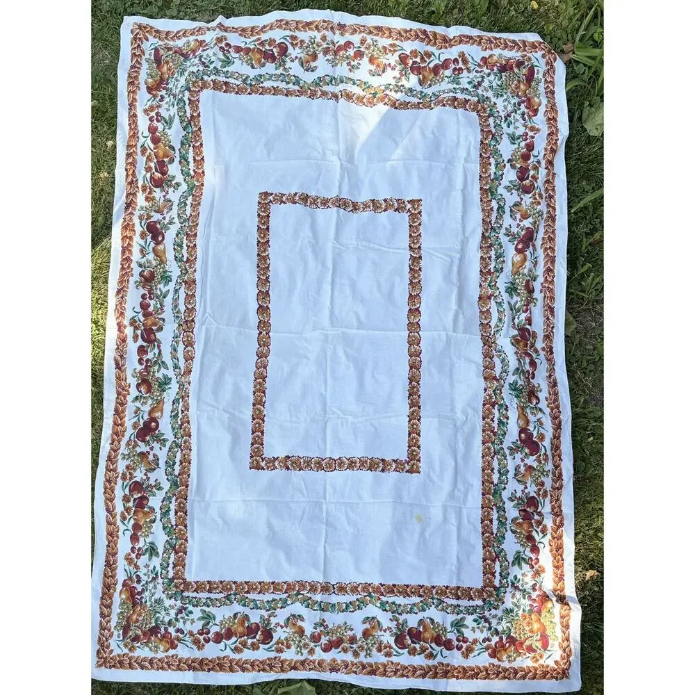 1950s Tablecloth Fruit and Floral Earth tone Colors 80